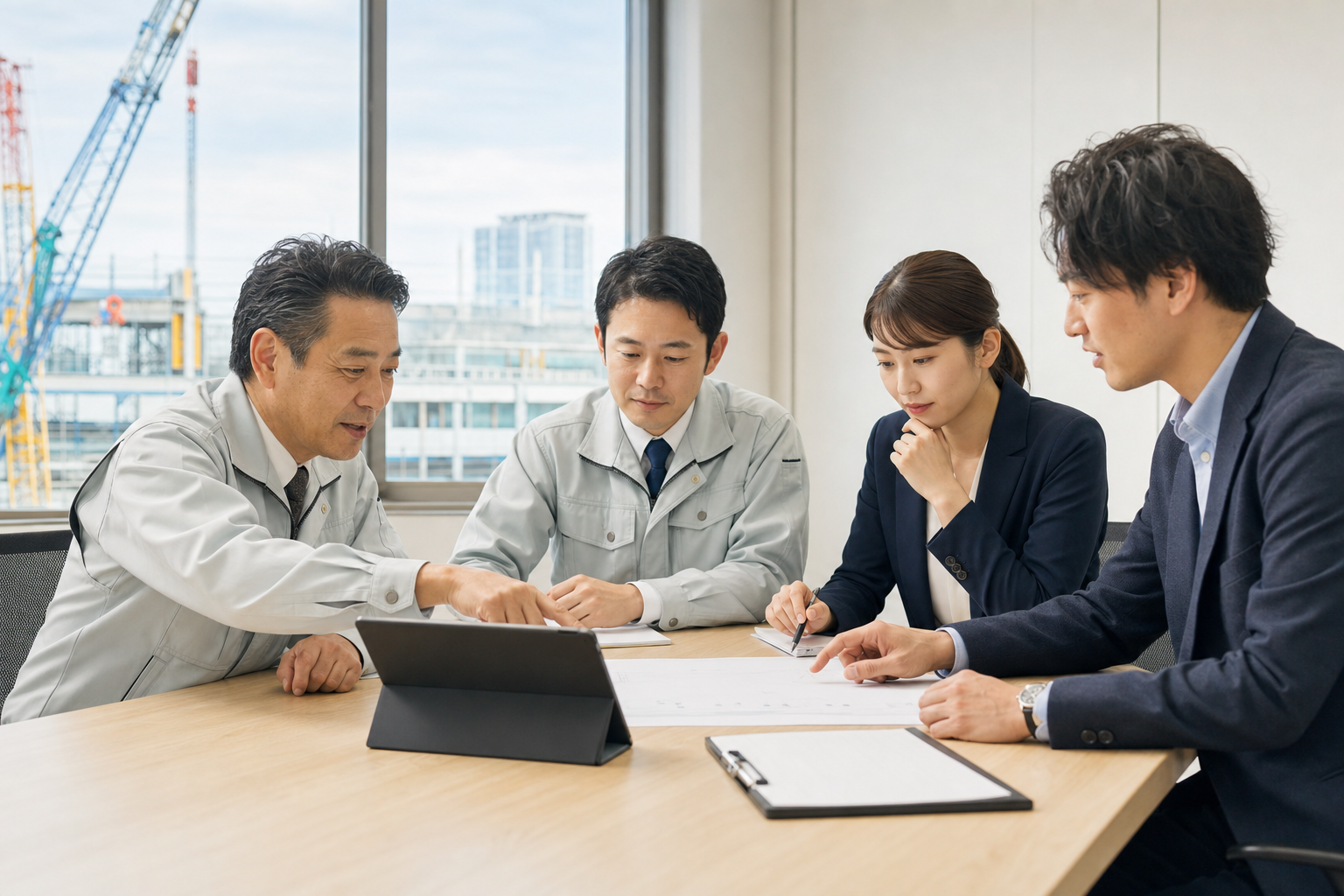建設会社の採用課題について打ち合わせる担当者