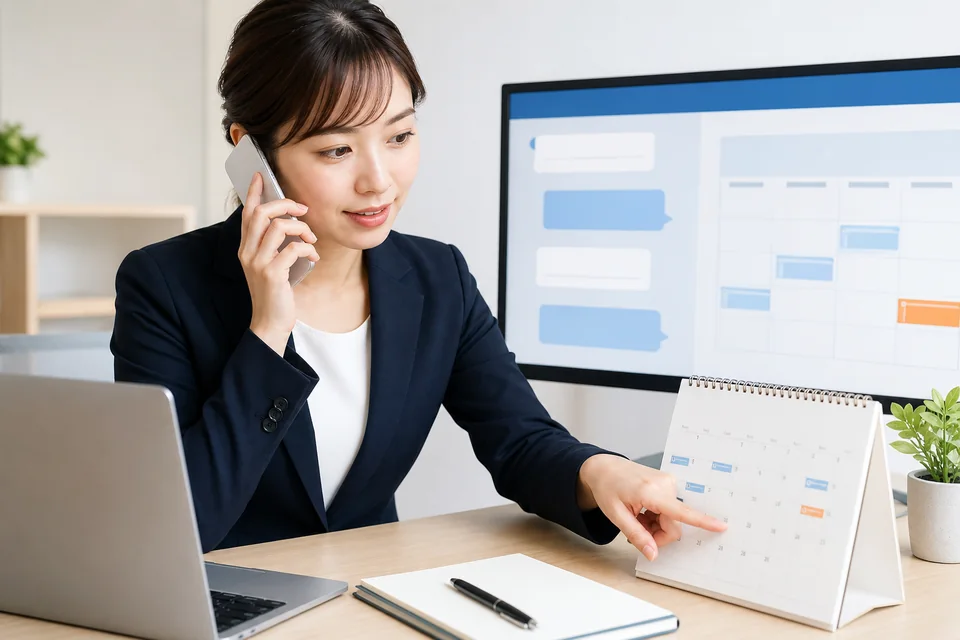 応募者と電話しながら面接日程を調整する採用担当者
