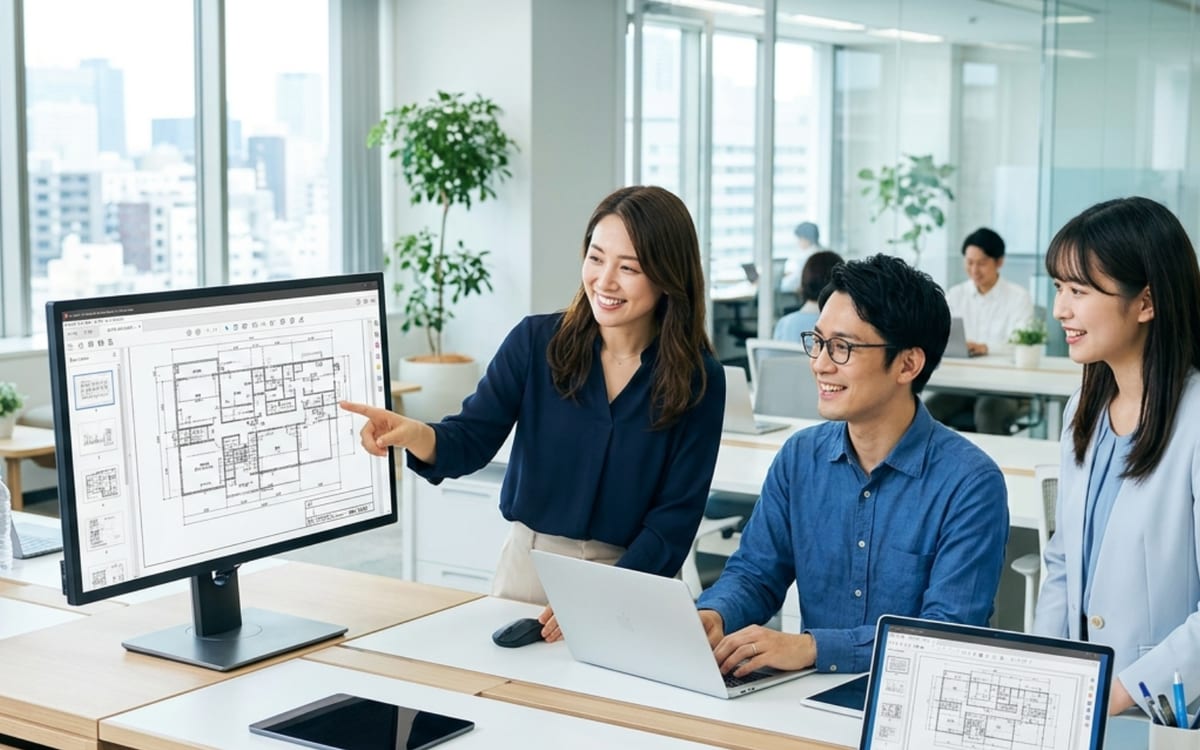オフィスで図面データを確認するイメージ